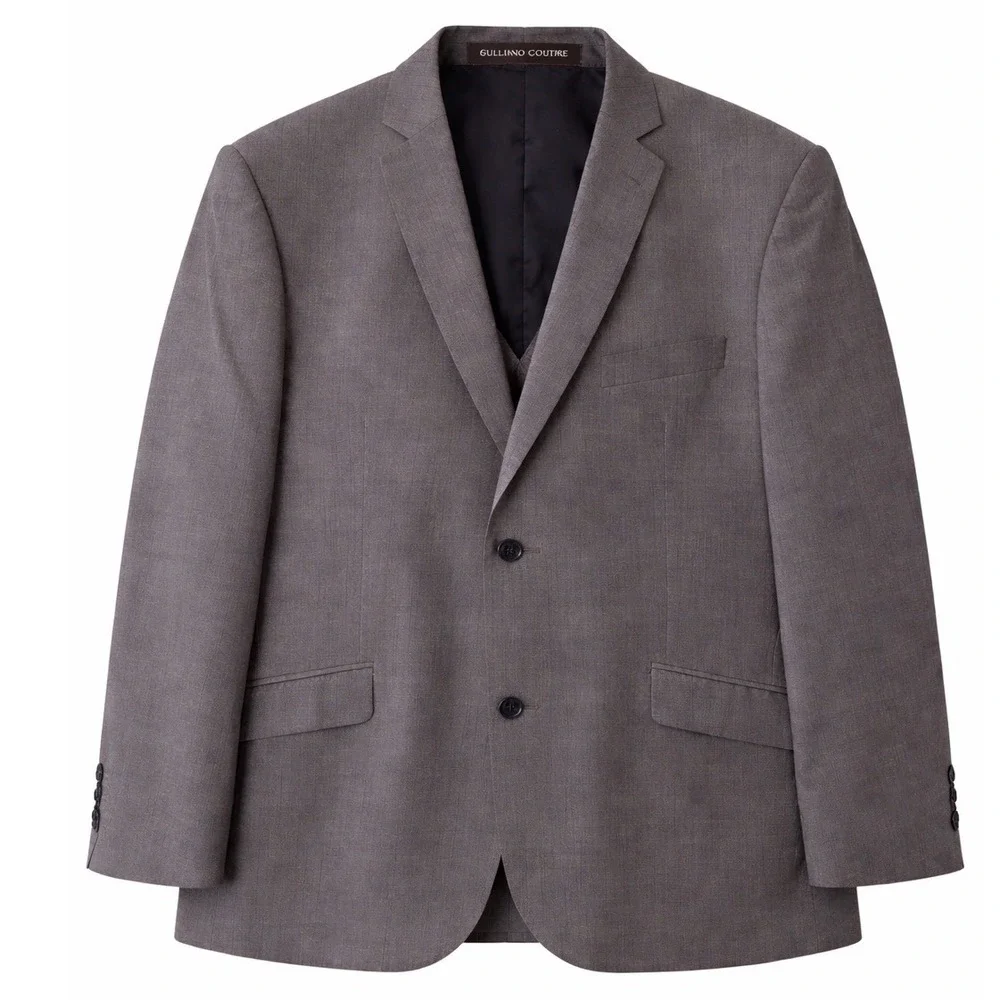 Gulliano Couture Mens 3 Piece Suit 50R Charcoal Grey Sharkskin Blazer Vest Pants
